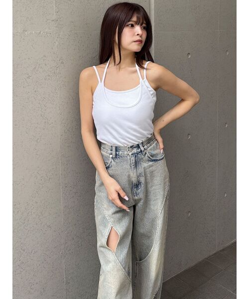 MURUA(ムルーア)の「カーブカットワークデニム(デニムパンツ・レディース・ブラック/ブルー・2/1)」の14枚目の写真