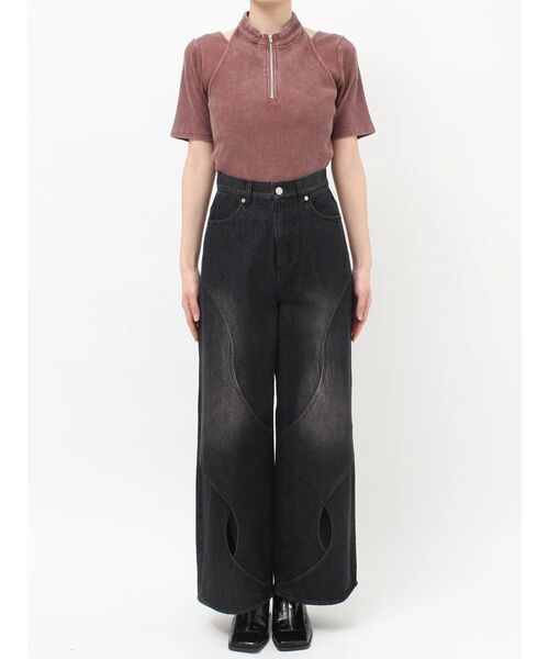 MURUA(ムルーア)の「カーブカットワークデニム(デニムパンツ・レディース・ブラック/ブルー・2/1)」の5枚目の写真