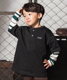 WASK（ワスク）の「ヘンリーネックBIGTシャツ＆ボーダーロングTシャツセット（その他トップス）」