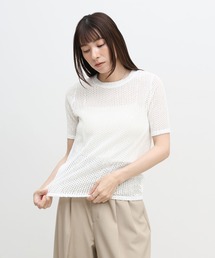 ストレッチ透かし編みデザインTシャツ