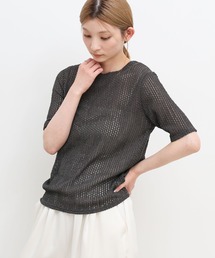 ストレッチ透かし編みデザインTシャツ