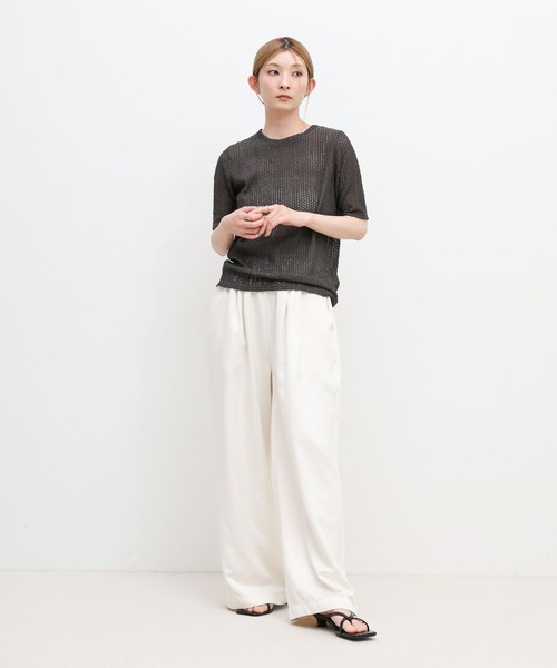select MOCA(セレクトモカ)の「ストレッチ透かし編みデザインTシャツ(Tシャツ/カットソー・レディース・オフホワイト/チャコールグレー/ベージュ・FREE)」の5枚目の写真