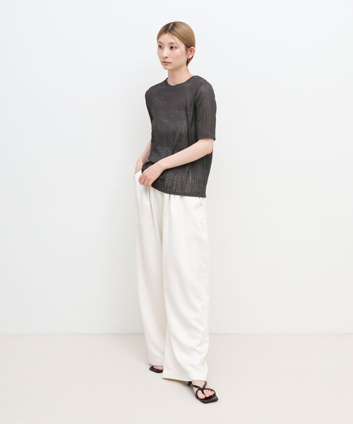 select MOCA(セレクトモカ)の「ストレッチ透かし編みデザインTシャツ(Tシャツ/カットソー・レディース・オフホワイト/チャコールグレー/ベージュ・FREE)」の18枚目の写真