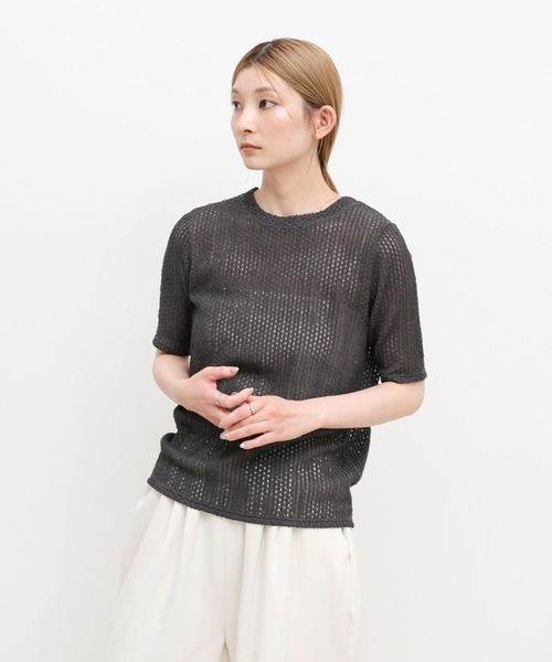 select MOCA(セレクトモカ)の「ストレッチ透かし編みデザインTシャツ(Tシャツ/カットソー・レディース・オフホワイト/チャコールグレー/ベージュ・FREE)」の16枚目の写真
