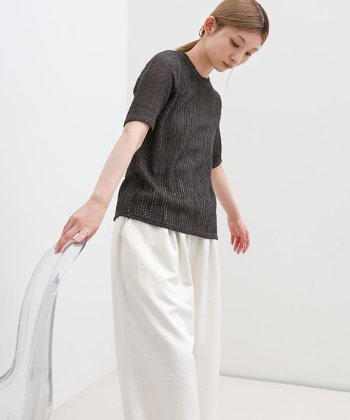 select MOCA(セレクトモカ)の「ストレッチ透かし編みデザインTシャツ(Tシャツ/カットソー・レディース・オフホワイト/チャコールグレー/ベージュ・FREE)」の21枚目の写真