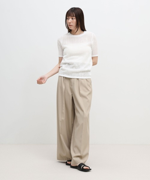 select MOCA(セレクトモカ)の「ストレッチ透かし編みデザインTシャツ(Tシャツ/カットソー・レディース・オフホワイト/チャコールグレー/ベージュ・FREE)」の6枚目の写真