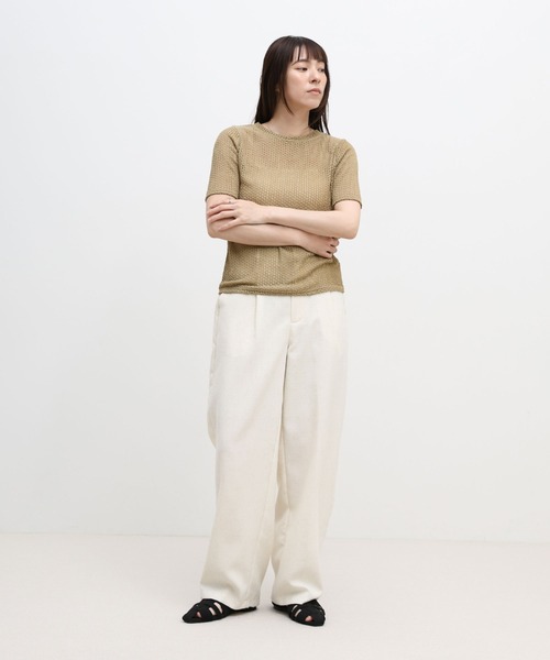 select MOCA(セレクトモカ)の「ストレッチ透かし編みデザインTシャツ(Tシャツ/カットソー・レディース・オフホワイト/チャコールグレー/ベージュ・FREE)」の9枚目の写真