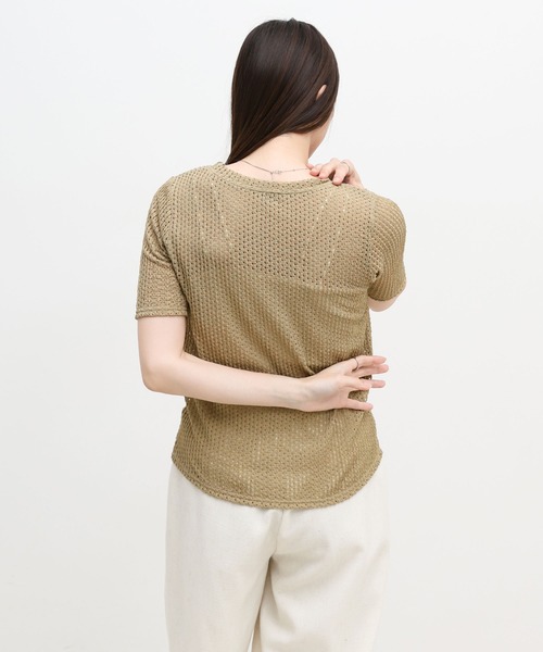 select MOCA(セレクトモカ)の「ストレッチ透かし編みデザインTシャツ(Tシャツ/カットソー・レディース・オフホワイト/チャコールグレー/ベージュ・FREE)」の11枚目の写真