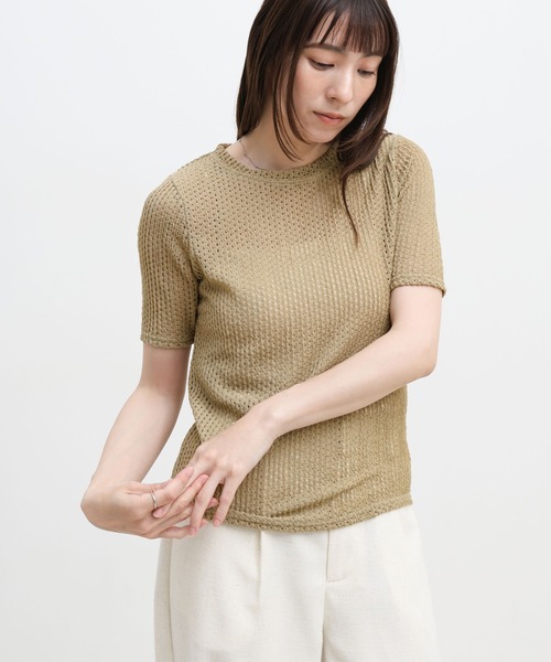 select MOCA(セレクトモカ)の「ストレッチ透かし編みデザインTシャツ(Tシャツ/カットソー・レディース・オフホワイト/チャコールグレー/ベージュ・FREE)」の14枚目の写真