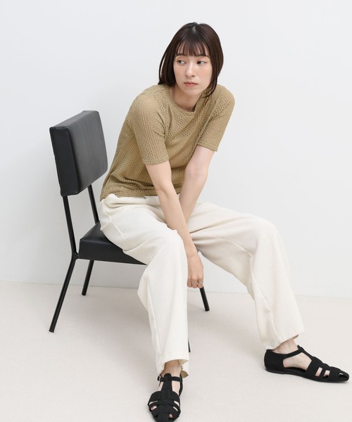 select MOCA(セレクトモカ)の「ストレッチ透かし編みデザインTシャツ(Tシャツ/カットソー・レディース・オフホワイト/チャコールグレー/ベージュ・FREE)」の12枚目の写真