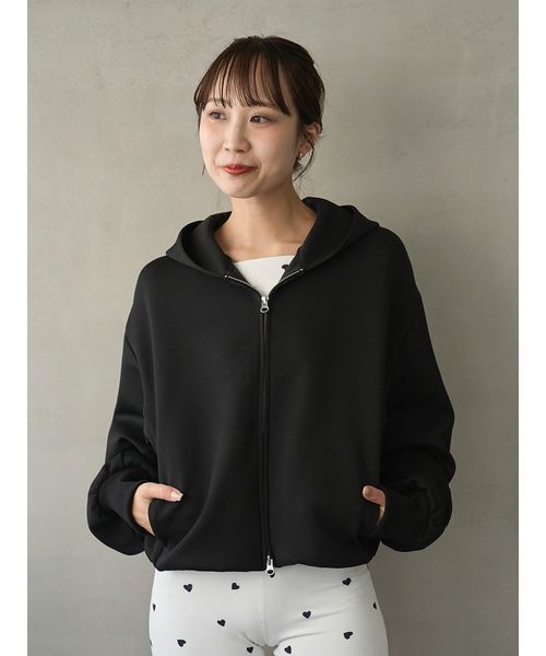 emmi（エミ）の「eco emmiロゴジップアップフーディー/UVカット（スウェット・レディース・ブラック/オフホワイト・F）」の9枚目の写真