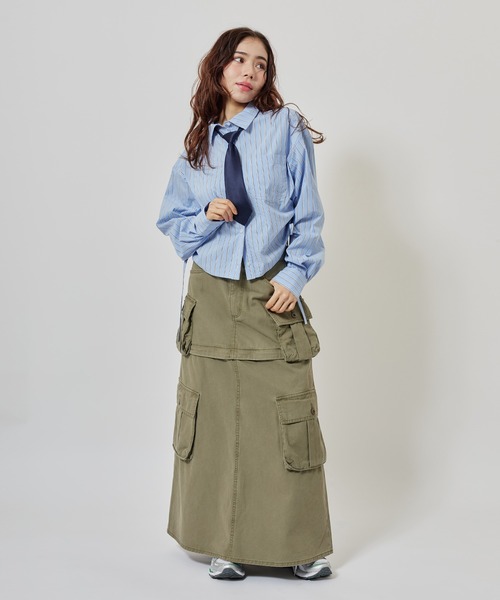 atmos pink（アトモスピンク）の「atmos pink Shirring Cropped Shirt / アトモスピンク シーリング クロップド シャツ（シャツ/ブラウス・レディース・ホワイト/サックスブルー・FREE）」の9枚目の写真