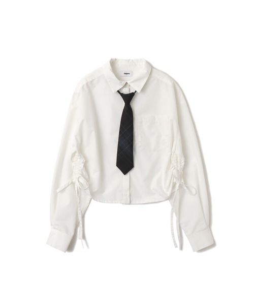 atmos pink（アトモスピンク）の「atmos pink Shirring Cropped Shirt / アトモスピンク シーリング クロップド シャツ（シャツ/ブラウス・レディース・ホワイト/サックスブルー・FREE）」の3枚目の写真