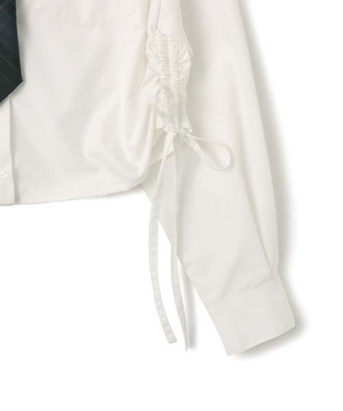 atmos pink（アトモスピンク）の「atmos pink Shirring Cropped Shirt / アトモスピンク シーリング クロップド シャツ（シャツ/ブラウス・レディース・ホワイト/サックスブルー・FREE）」の4枚目の写真