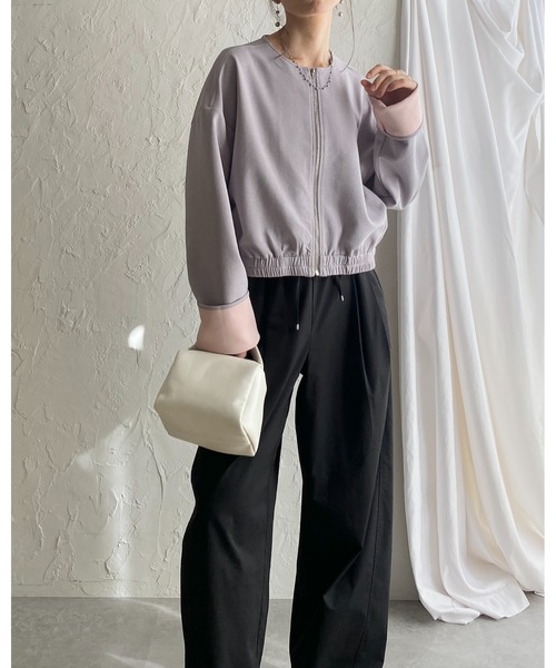 She's Closet(シーズクローゼット)の「ノーカラー長袖 ショート丈 ジップアップ 配色バイカラーブルゾン(ブルゾン・レディース・グレー/グレー系その他・FREE)」の14枚目の写真