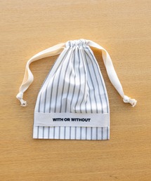 WITH OR WITHOUT（ウィズオアウィズアウト）の「ストライプ巾着ポーチ／ロゴデザイン × コットンシルク素材（ポーチ）」