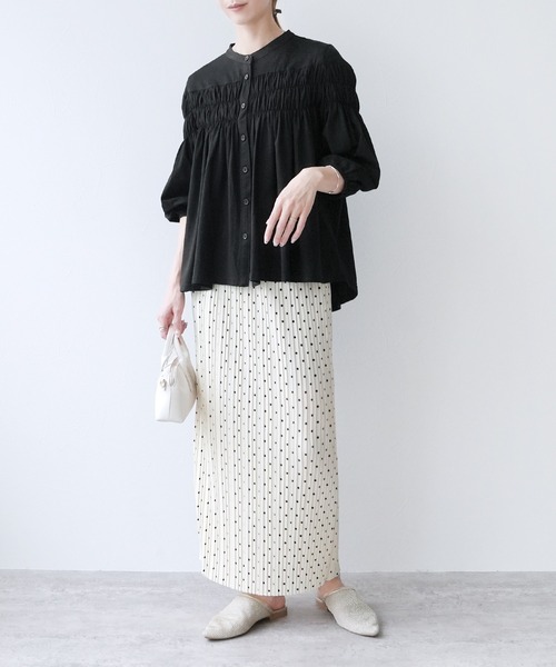 reca（レカ）の「ブラウス風ピンタックギャザーカットソー（Tシャツ/カットソー・レディース・ブラック/ホワイト・M-L）」の6枚目の写真