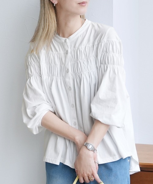 reca（レカ）の「ブラウス風ピンタックギャザーカットソー（Tシャツ/カットソー・レディース・ブラック/ホワイト・M-L）」の10枚目の写真