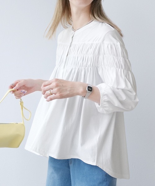 reca（レカ）の「ブラウス風ピンタックギャザーカットソー（Tシャツ/カットソー・レディース・ブラック/ホワイト・M-L）」の11枚目の写真