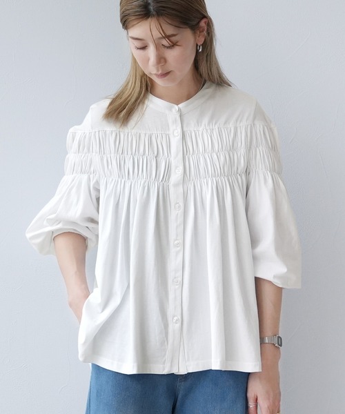 reca（レカ）の「ブラウス風ピンタックギャザーカットソー（Tシャツ/カットソー・レディース・ブラック/ホワイト・M-L）」の9枚目の写真