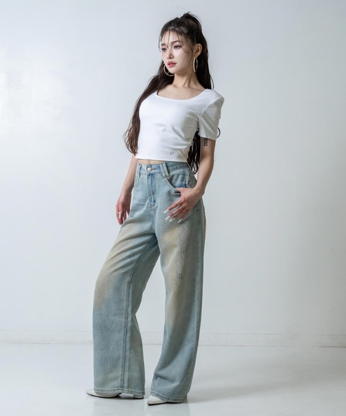 ANAP（アナップ）の「パッド付 ぴたっと クロップド Tシャツ（Tシャツ/カットソー・レディース・ホワイト/ブラック・F）」の14枚目の写真