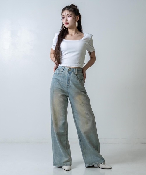 ANAP（アナップ）の「パッド付 ぴたっと クロップド Tシャツ（Tシャツ/カットソー・レディース・ホワイト/ブラック・F）」の13枚目の写真