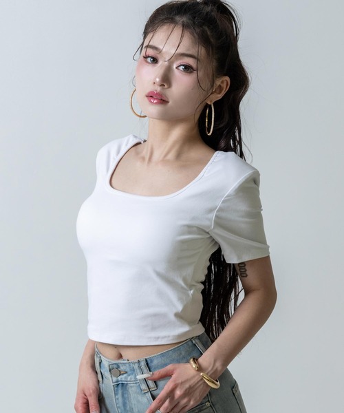 ANAP（アナップ）の「パッド付 ぴたっと クロップド Tシャツ（Tシャツ/カットソー・レディース・ホワイト/ブラック・F）」の16枚目の写真