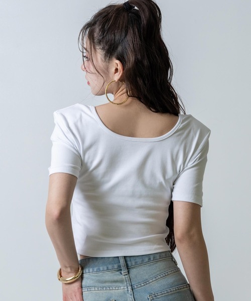 ANAP（アナップ）の「パッド付 ぴたっと クロップド Tシャツ（Tシャツ/カットソー・レディース・ホワイト/ブラック・F）」の15枚目の写真