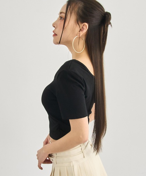 ANAP（アナップ）の「パッド付 ぴたっと クロップド Tシャツ（Tシャツ/カットソー・レディース・ホワイト/ブラック・F）」の12枚目の写真