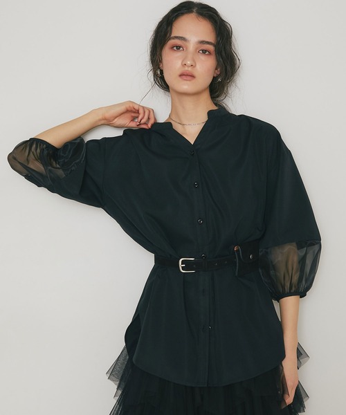 ARVELLIA(アルベリア)の「AIRY SLEELVE SHIRT(シャツ/ブラウス・レディース・ホワイト/ブラック・M)」の7枚目の写真