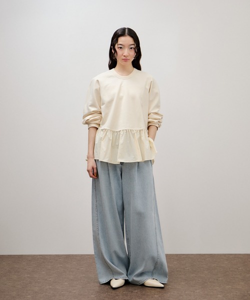 ADAM ET ROPE'（アダムエロペ）の「ラグランスリーブペプラムプルオーバー（Tシャツ/カットソー・レディース・オフホワイト/ブラック・FREE）」の5枚目の写真