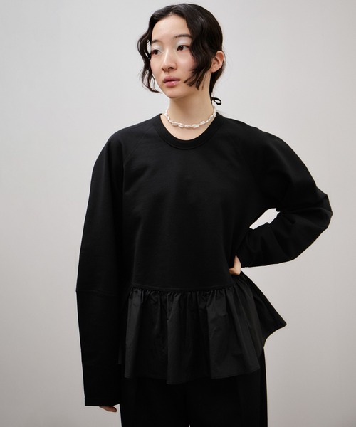 ADAM ET ROPE'（アダムエロペ）の「ラグランスリーブペプラムプルオーバー（Tシャツ/カットソー・レディース・オフホワイト/ブラック・FREE）」の6枚目の写真