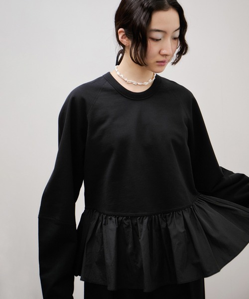 ADAM ET ROPE'（アダムエロペ）の「ラグランスリーブペプラムプルオーバー（Tシャツ/カットソー・レディース・オフホワイト/ブラック・FREE）」の7枚目の写真