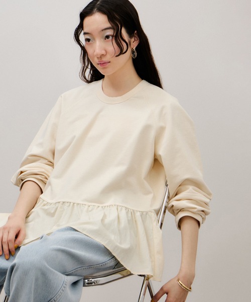 ADAM ET ROPE'（アダムエロペ）の「ラグランスリーブペプラムプルオーバー（Tシャツ/カットソー・レディース・オフホワイト/ブラック・FREE）」の10枚目の写真