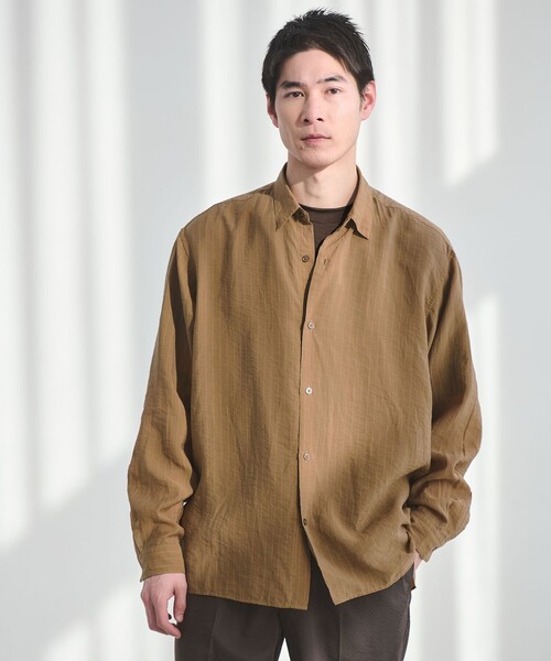 green label relaxing（グリーンレーベルリラクシング）の「フィブリル ストライプ柄 長袖 ボックス シャツ（シャツ/ブラウス・メンズ・ライトグレー/グレー系/モカ・XL/L/M/S）」の3枚目の写真