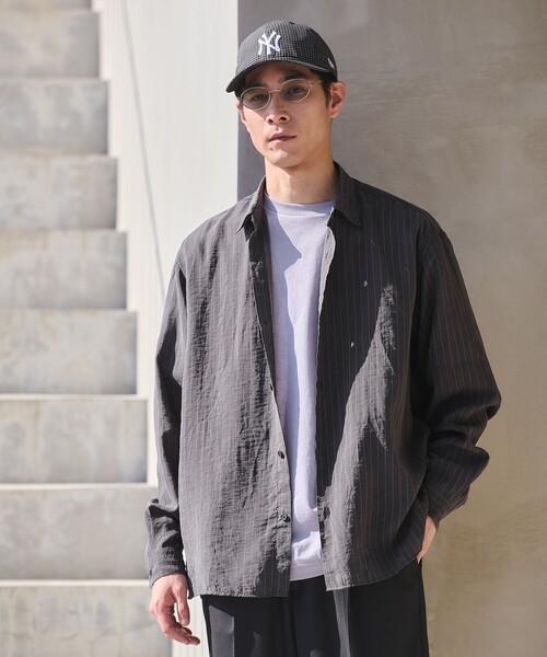 green label relaxing（グリーンレーベルリラクシング）の「フィブリル ストライプ柄 長袖 ボックス シャツ（シャツ/ブラウス・メンズ・ライトグレー/グレー系/モカ・XL/L/M/S）」の5枚目の写真