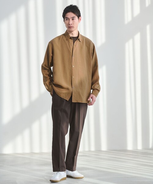 green label relaxing（グリーンレーベルリラクシング）の「フィブリル ストライプ柄 長袖 ボックス シャツ（シャツ/ブラウス・メンズ・ライトグレー/グレー系/モカ・XL/L/M/S）」の8枚目の写真