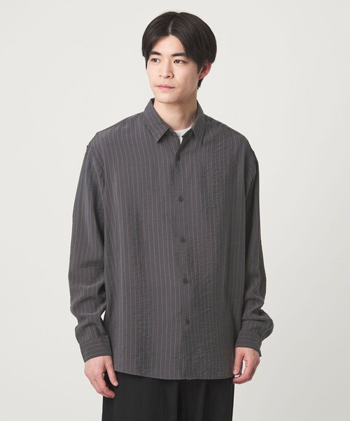 green label relaxing（グリーンレーベルリラクシング）の「フィブリル ストライプ柄 長袖 ボックス シャツ（シャツ/ブラウス・メンズ・ライトグレー/グレー系/モカ・XL/L/M/S）」の9枚目の写真