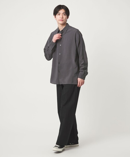 green label relaxing（グリーンレーベルリラクシング）の「フィブリル ストライプ柄 長袖 ボックス シャツ（シャツ/ブラウス・メンズ・ライトグレー/グレー系/モカ・XL/L/M/S）」の10枚目の写真