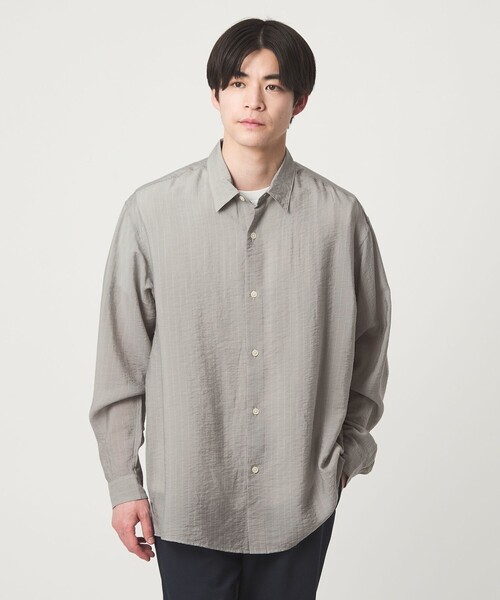 green label relaxing（グリーンレーベルリラクシング）の「フィブリル ストライプ柄 長袖 ボックス シャツ（シャツ/ブラウス・メンズ・ライトグレー/グレー系/モカ・XL/L/M/S）」の11枚目の写真