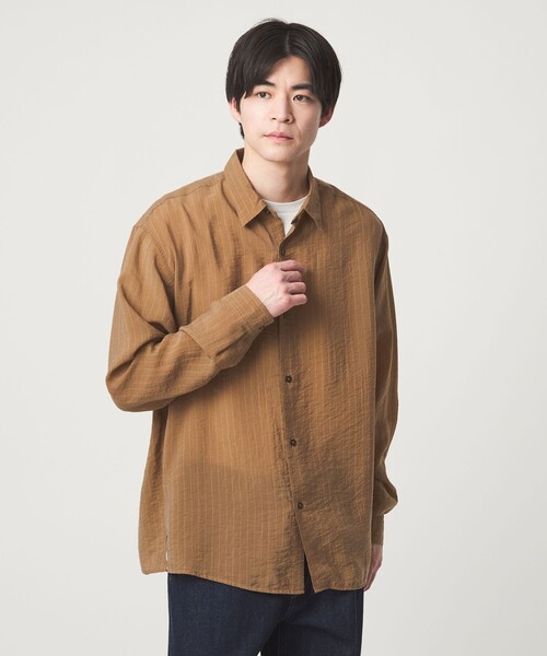 green label relaxing（グリーンレーベルリラクシング）の「フィブリル ストライプ柄 長袖 ボックス シャツ（シャツ/ブラウス・メンズ・ライトグレー/グレー系/モカ・XL/L/M/S）」の13枚目の写真