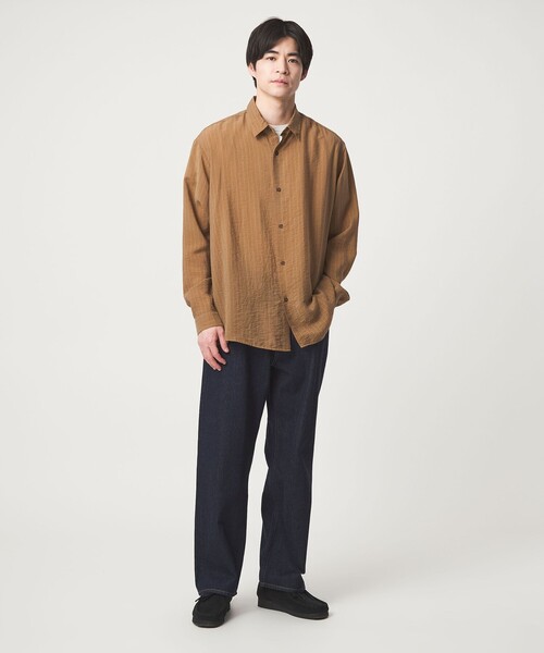 green label relaxing（グリーンレーベルリラクシング）の「フィブリル ストライプ柄 長袖 ボックス シャツ（シャツ/ブラウス・メンズ・ライトグレー/グレー系/モカ・XL/L/M/S）」の14枚目の写真