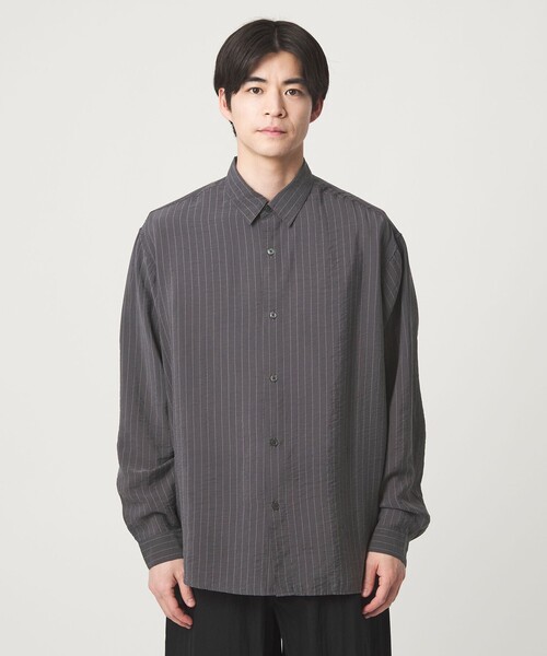 green label relaxing（グリーンレーベルリラクシング）の「フィブリル ストライプ柄 長袖 ボックス シャツ（シャツ/ブラウス・メンズ・ライトグレー/グレー系/モカ・XL/L/M/S）」の15枚目の写真