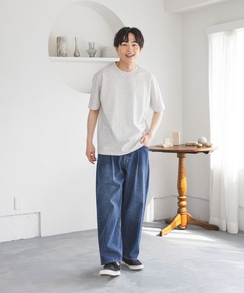 GLOBAL WORK（グローバルワーク）の「マイニチタキノウクルーTシャツ/636395（Tシャツ/カットソー・メンズ・ブラック/グレイッシュベージュ/オフホワイト/杢グレー/サックスブルー系2/ネイビー/ベージュ系2・SMALL/MEDIUM/LARGE/X-LARGE）」の14枚目の写真