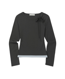SECONDMONO（セカンドモノローグ）の「W.Lace-Up Detail Layered Top [CHARCOAL]_SEWTS022CHARCOAL（Tシャツ/カットソー）」