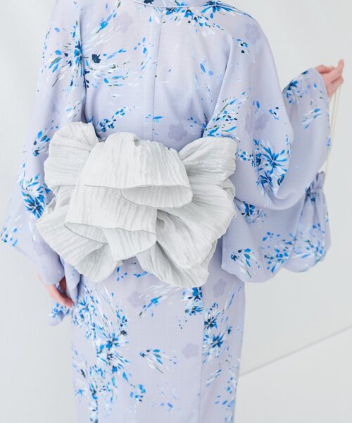 natural couture(ナチュラルクチュール)の「ラメしわ兵児帯(和装小物・レディース・グレー/イエロー/ラベンダー/ブラック/ネイビー/レッド・FREE)」の3枚目の写真
