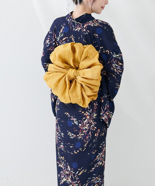 natural couture(ナチュラルクチュール)の「ラメしわ兵児帯(和装小物・レディース・グレー/イエロー/ラベンダー/ブラック/ネイビー/レッド・FREE)」の5枚目の写真