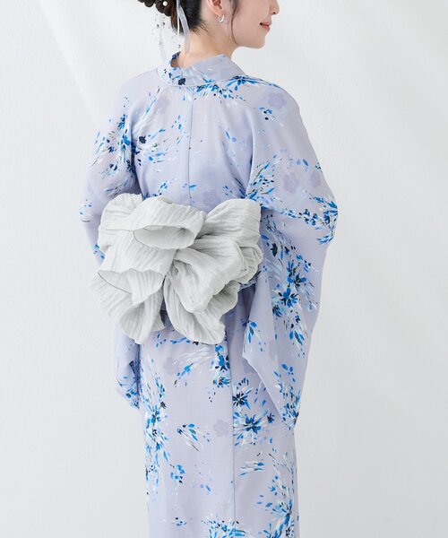 natural couture(ナチュラルクチュール)の「ラメしわ兵児帯(和装小物・レディース・グレー/イエロー/ラベンダー/ブラック/ネイビー/レッド・FREE)」の7枚目の写真