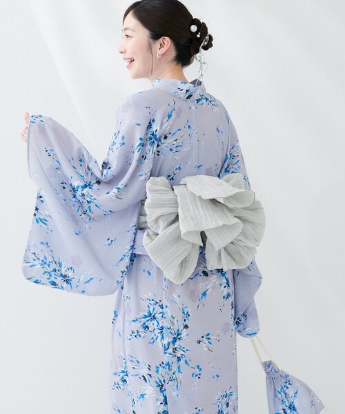 natural couture(ナチュラルクチュール)の「ラメしわ兵児帯(和装小物・レディース・グレー/イエロー/ラベンダー/ブラック/ネイビー/レッド・FREE)」の8枚目の写真