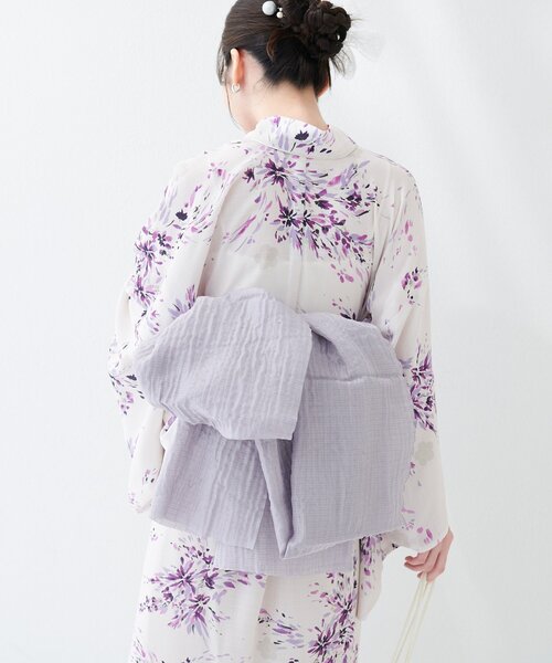 natural couture(ナチュラルクチュール)の「ラメしわ兵児帯(和装小物・レディース・グレー/イエロー/ラベンダー/ブラック/ネイビー/レッド・FREE)」の14枚目の写真